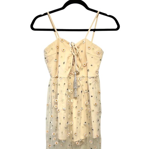 Kiss The Sky Yellow Floral Spaghetti Strap Lace Front Romper Sheer Maxi S - Picture 7 of 9